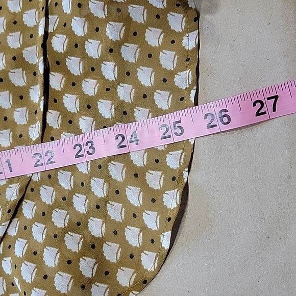 Loft Size M Mustard Brown/Yellow/Green Patterned Long Sleeve Semi-Sheer Blouse - Picture 12 of 14